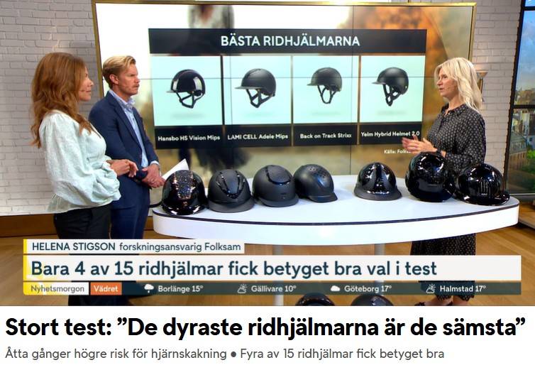 Helena Stigson är med i Tv4 nyhetsmorgon och pratar om Folksams ridhjälmstest med programvärdar